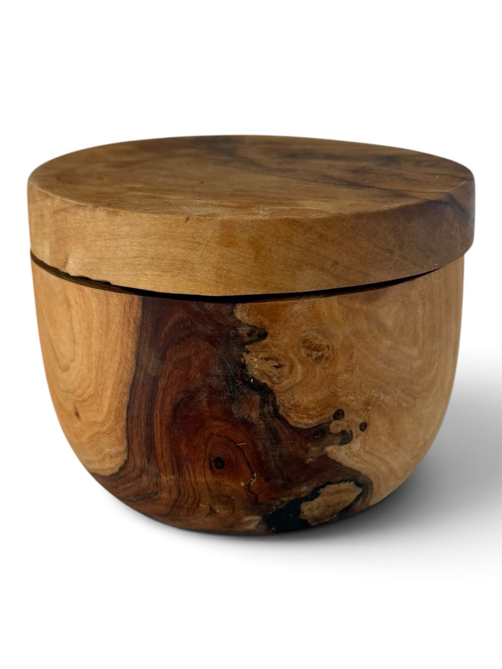 Hand Turned Natural Wood Lidded Trinket Box Figured Grain Boho Decor 4x3.5